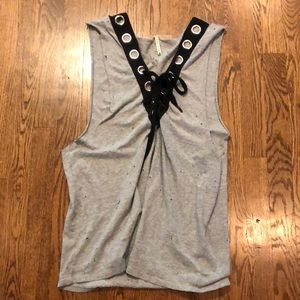 Emma & Sam gray lace-up tank with metal grommets size small